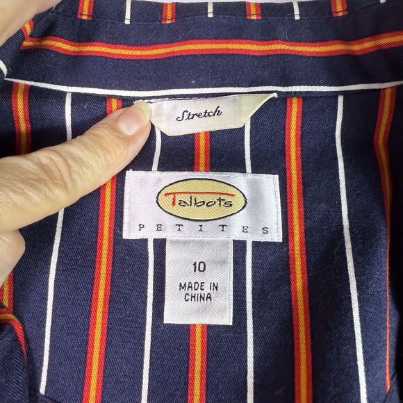 Talbots Blazer Women's 10P navy and red stripe cotton jacket blazer‎ - Picture 3 of 9
